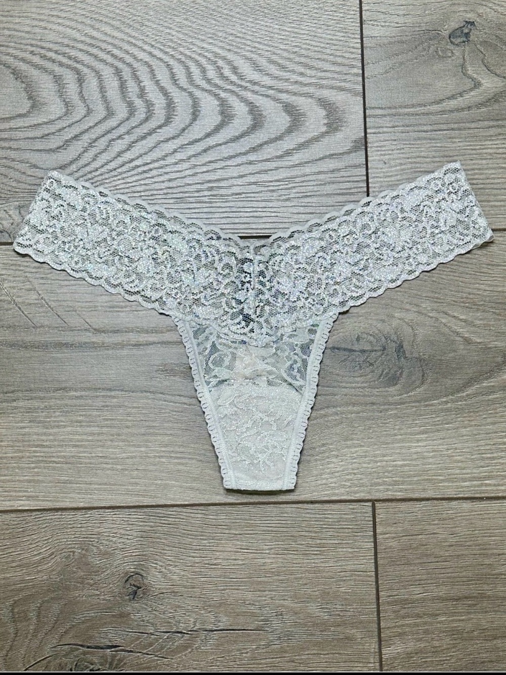 Victoria’s Secret The Lacy Nylon Thong Panty Nude Shimmer One Size